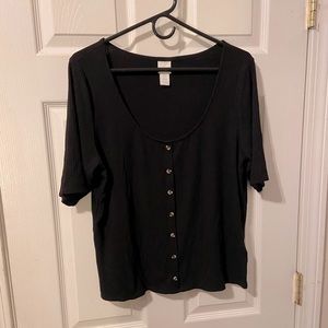 H&M XL black scoop neck faux button down T-shirt